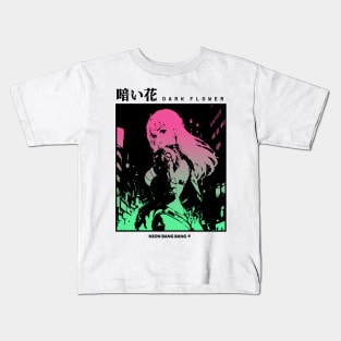 "Dark Flower" Cyberpunk Aesthetic Vaporwave Anime Manga Girl Japanese Streetwear Kids T-Shirt